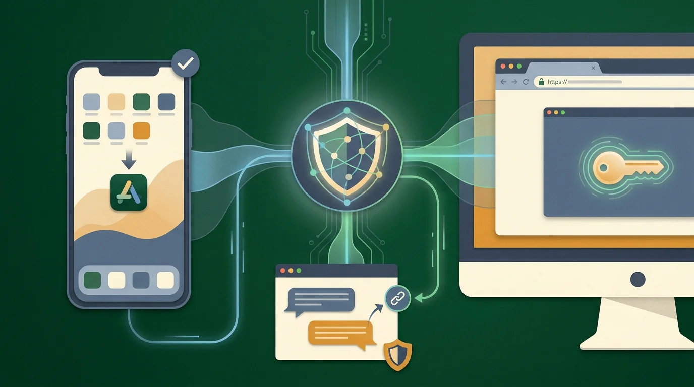 Концептуална илюстрация на PWA и Telegram mobile достъп без реални интерфейси и лога
